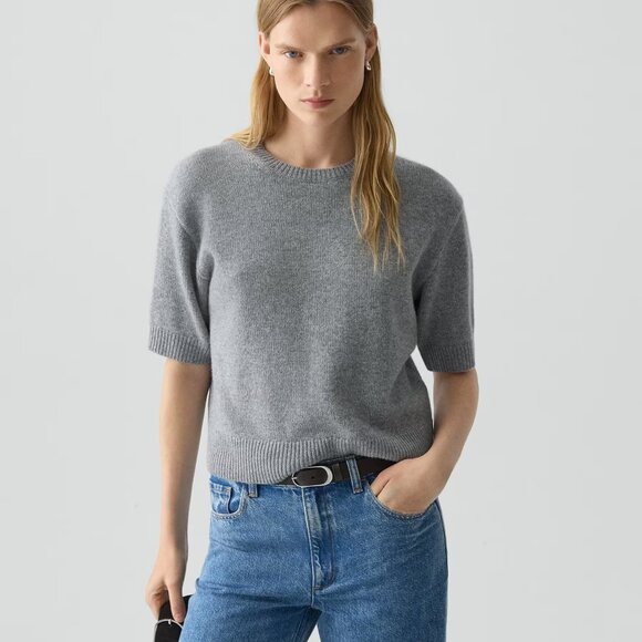 Theory Cropped Tee in Gray Cashmere - Picture 1 of 5